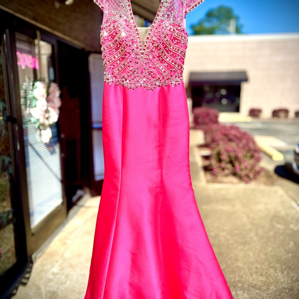 Elegant Pink Gown with Beaded Bodice